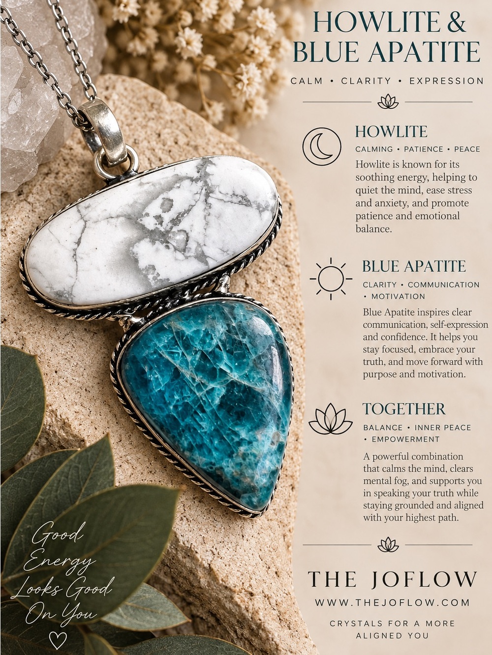 925 Calming Howlite + Blue Apatite Pendant Necklace